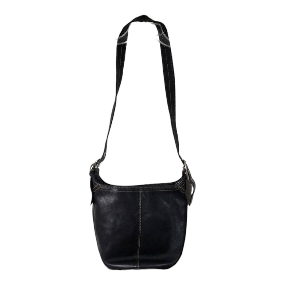 COACH Black Leather Duffle w Exterior Zipper Pocket Crossbody to Shoulder Strap - Picture 2 of 11